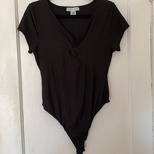 Planet Gold Black Tie Front T-shirt Bodysuit
